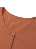ElveswalletWomen's Loose Long-Sleeved Solid Button Linen Top