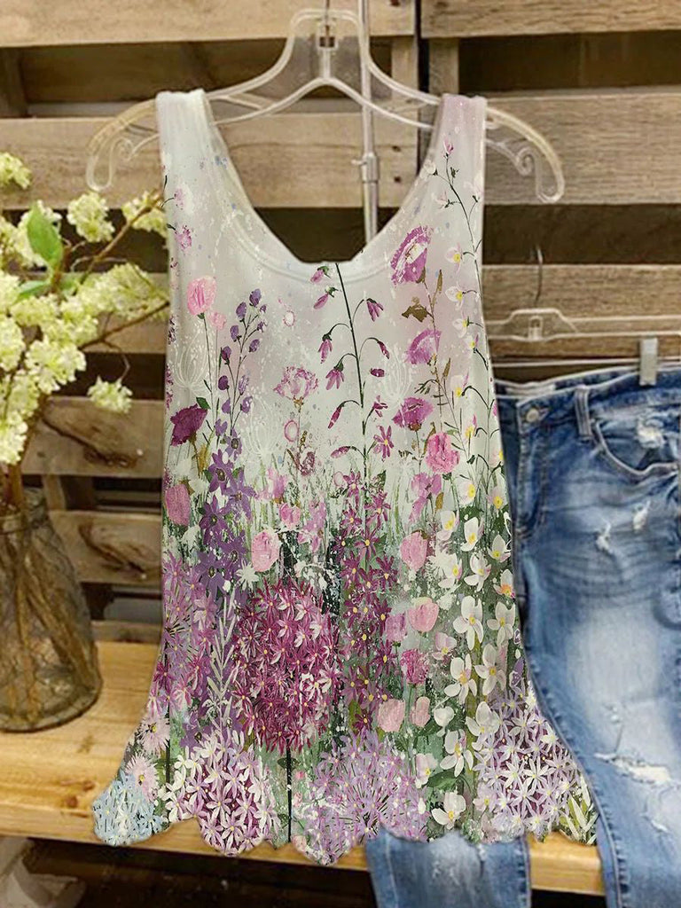 Basic Floral Sleeveless Floral-Print Tops