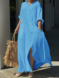 Solid Color Button Maxi Casual Dress