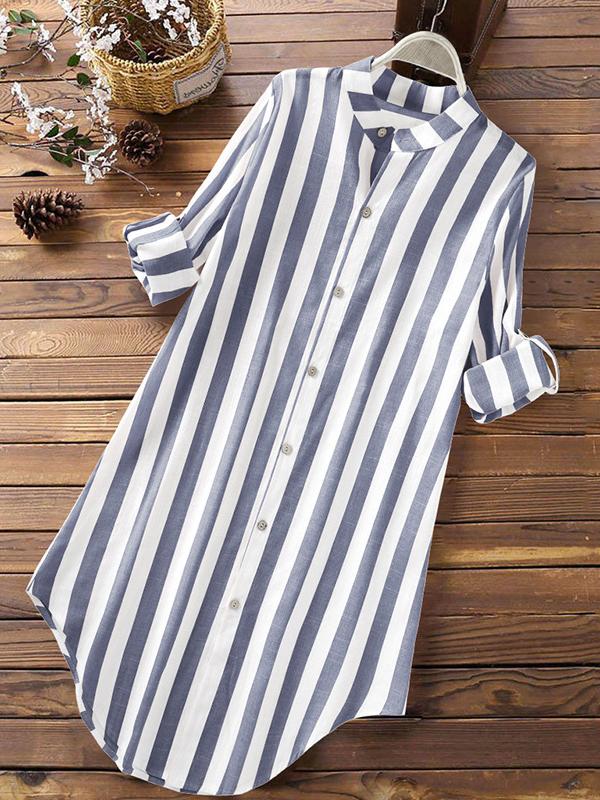 Women's Striped Print Casual Blouse With Buttons