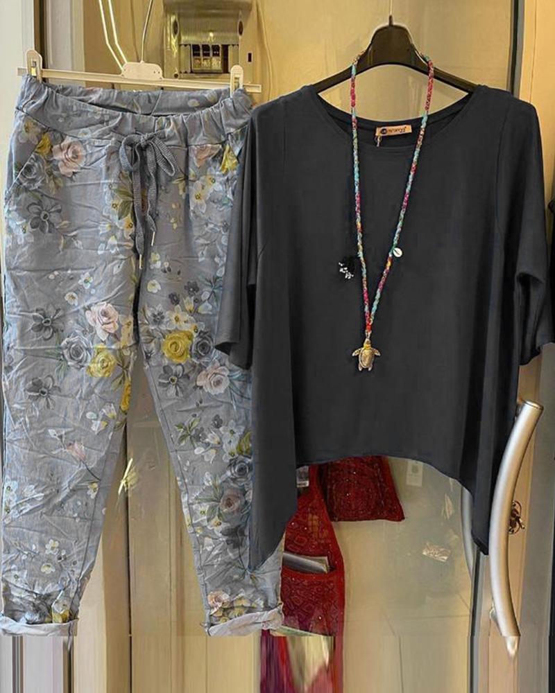 Floral Print Casual Loose Two-piece Suits