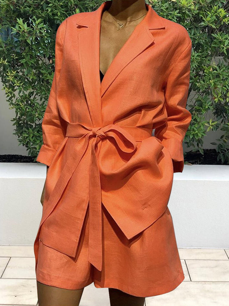 Elveswallet Ladies Solid Color Lace Up Fashion Two-piece Suit