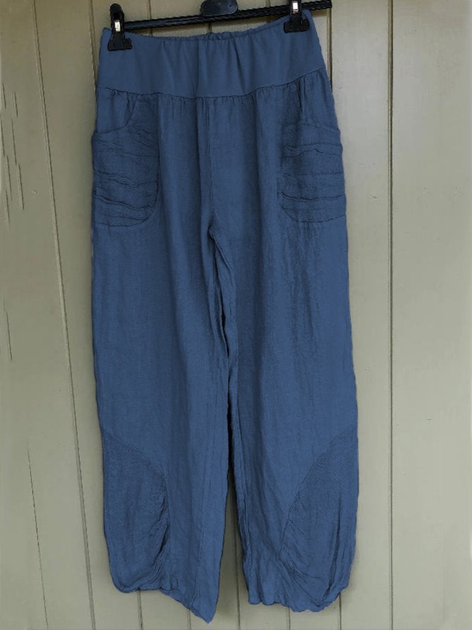 Casual Pockets Stitching Linen Pants