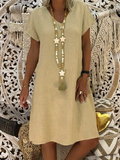 Elveswallet Casual Cotton-Blend V-Neck Short Sleeve Dresses