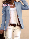 Women Solid Color Notched Collar Long Sleeves Blazer Coat