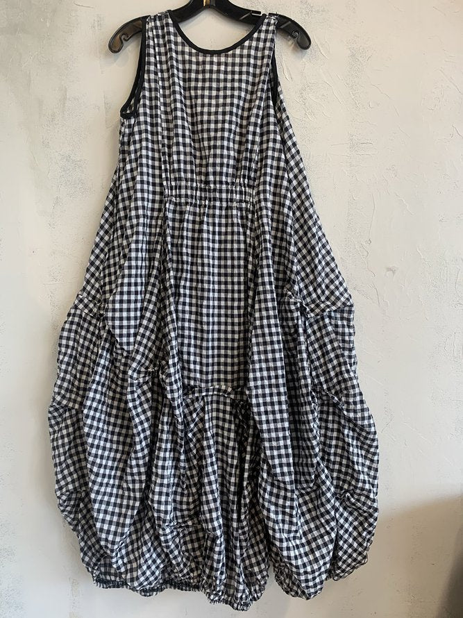 Plus Size Checkered Women Summer MIdi Dresses With Pockets