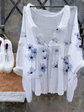 Elveswallet Cotton Linen Style Floral Print Summer Casual Shirts