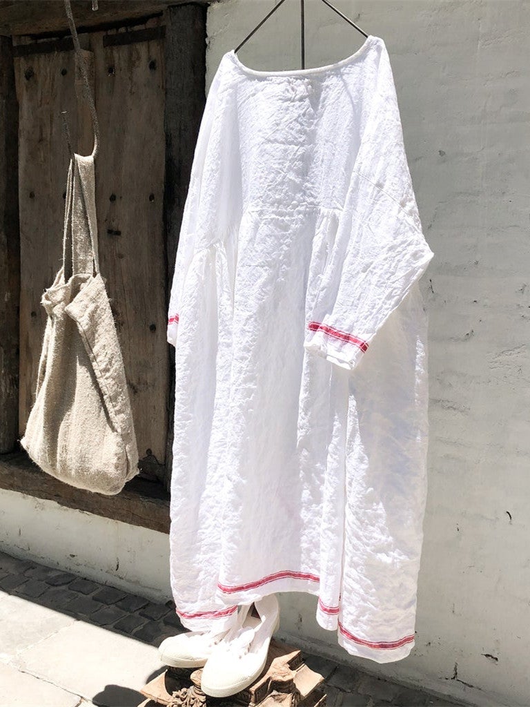 Linen Casual Solid Color V-neck Dress