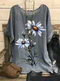 Elveswallet Daisy Patterned Casual Style Round Neck Tops