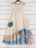 Elveswallet Womens Layered Ruffled Hem A-line Linen Mini Dress