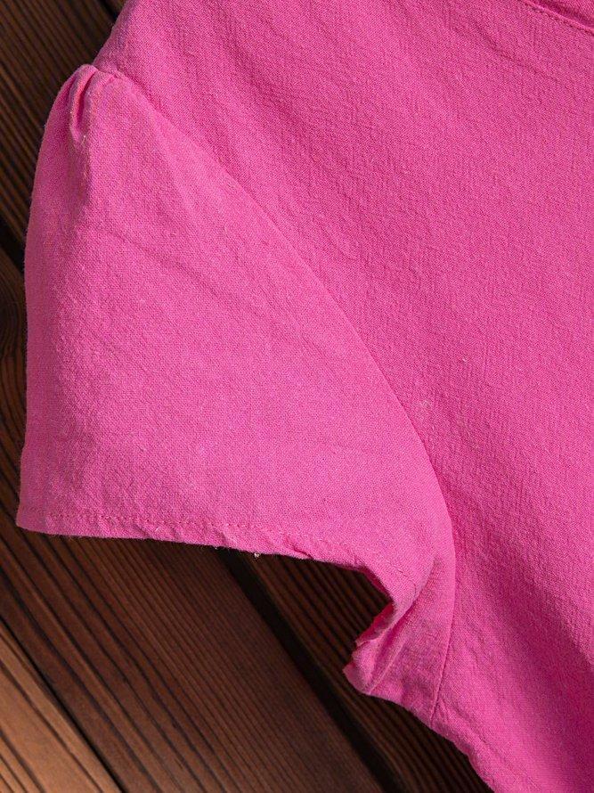 Casual Cotton-Blend V-Neck Short Sleeve Dresses