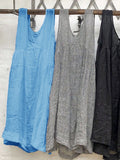 Solid Color Sleeveless Long Type Linen Top Vest