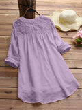 Women's Lace Embroidered Cotton And Linen Long-sleeved Shirt