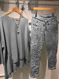 Casual Solid Color Crew Neck Top With Pants Set