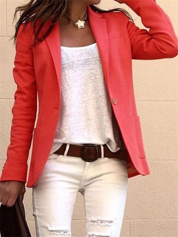 Women Solid Color Notched Collar Long Sleeves Blazer Coat