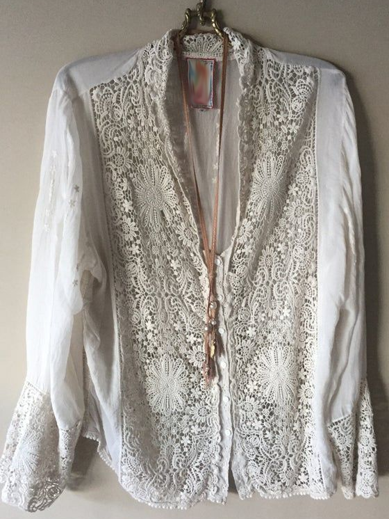 Elveswallet Cotton Linen Lace Floral Women Cardigan Top