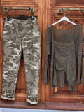 ElveswalletSquare Collar Knitted Top And Camouflage Pants Set