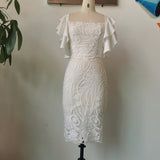 ElveswalleT   Summer Fashion Midi Dress Elegant Evening Party White Dresses for Women Classy Prom High-waist Lace Ruffle Female Clothing