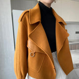 ElveswalleT Women's Autumn Coat Pockets Solid Loose Short Jackets Ladies Wool & Blends High Street Spring Woolen Coats for Women